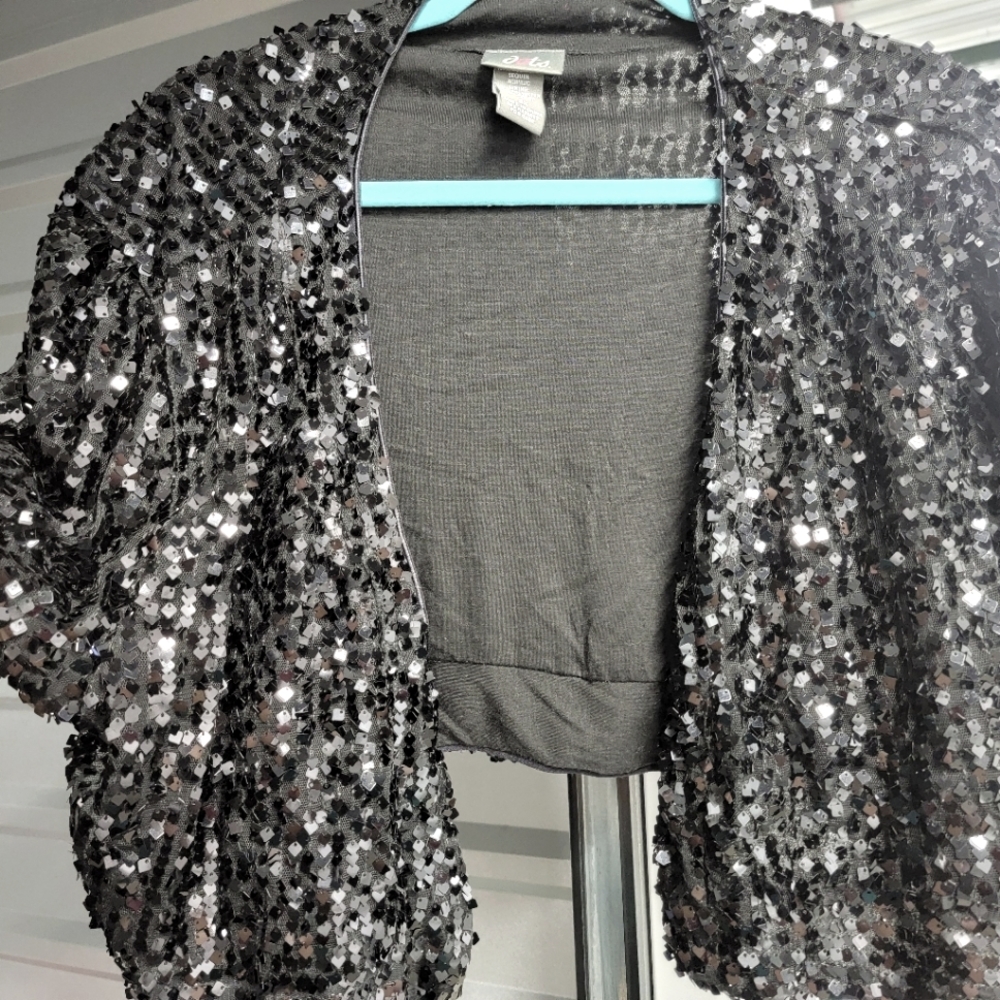 Square sequin crop mini jacket
